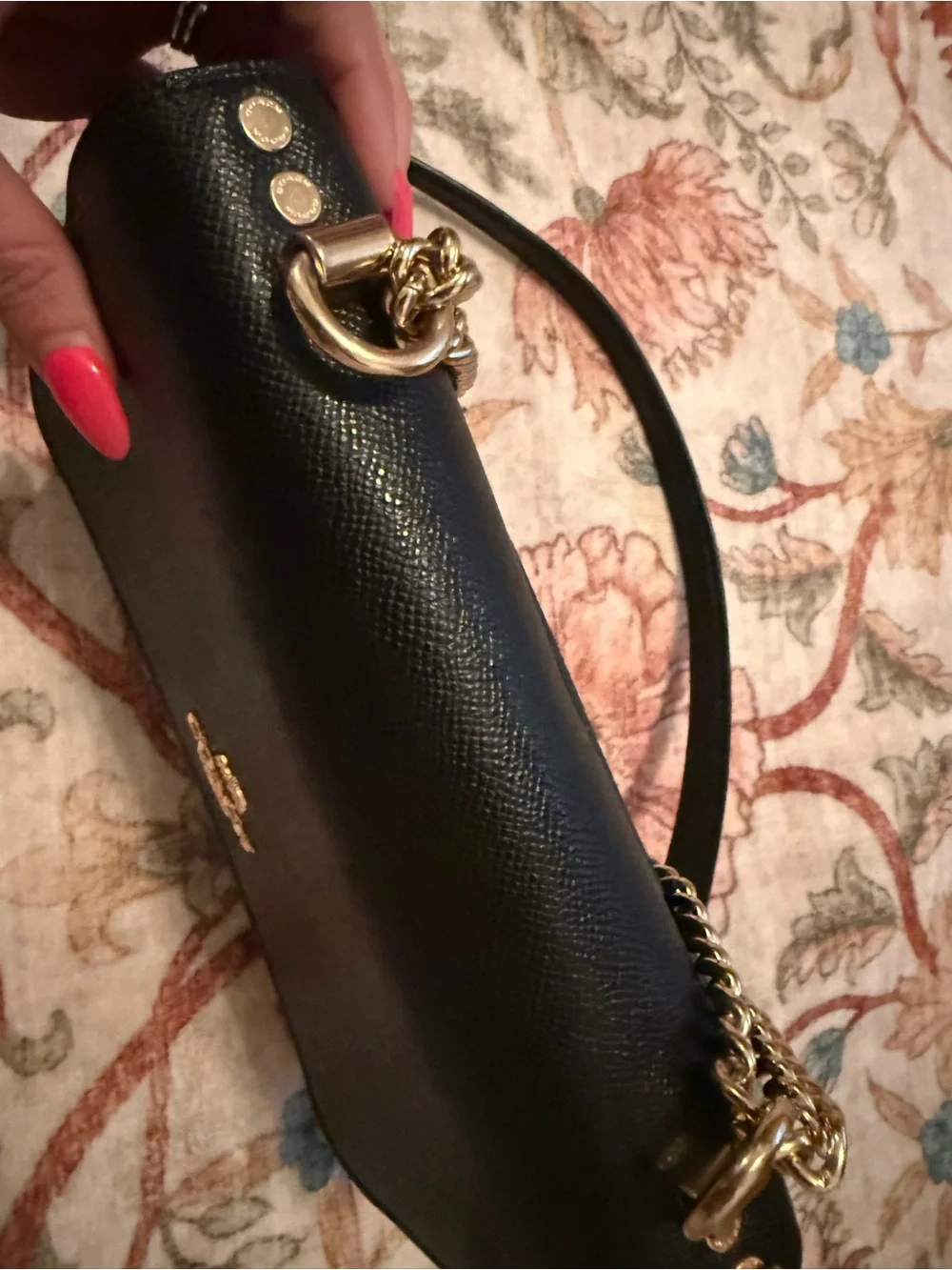Coach Black Leather and Signature Canvas Chain Crossbody with Gold Hardware - Picture 6 of 16